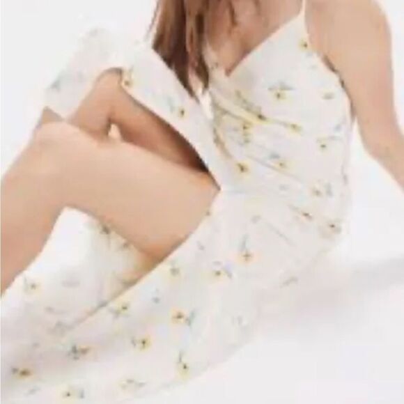 Urban Outfitters‎ Kelly Surplice Midi Yellow Floral Slip Dress Size Small - Picture 2 of 11